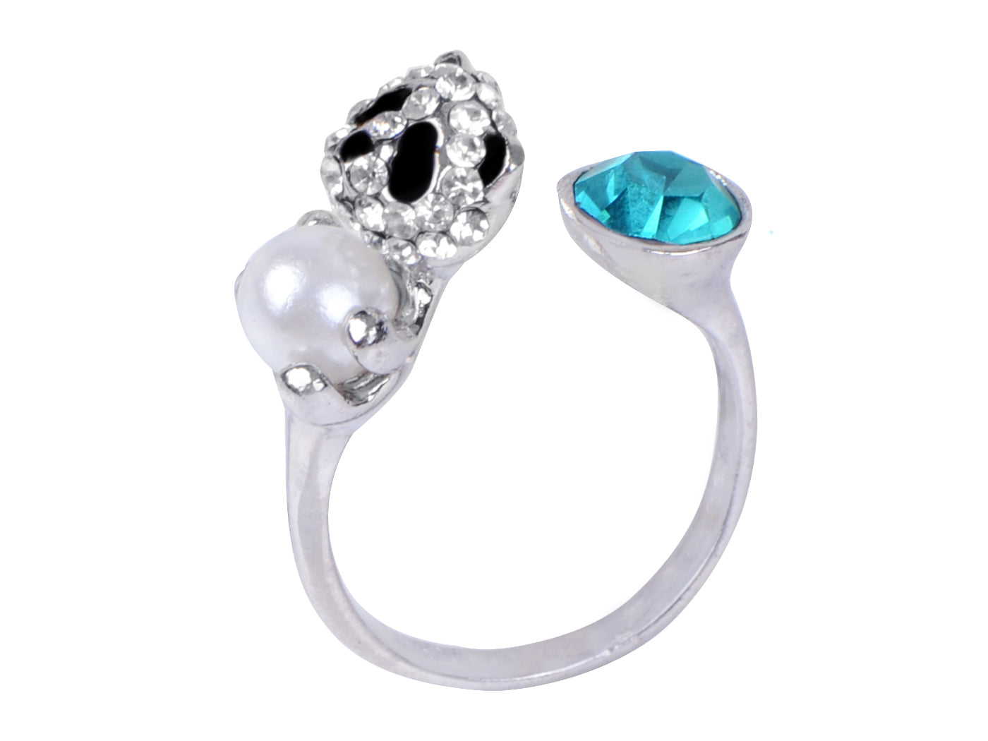 Aqua Blue Color Panda Bear Cub Hugging Pearl Animal Ring