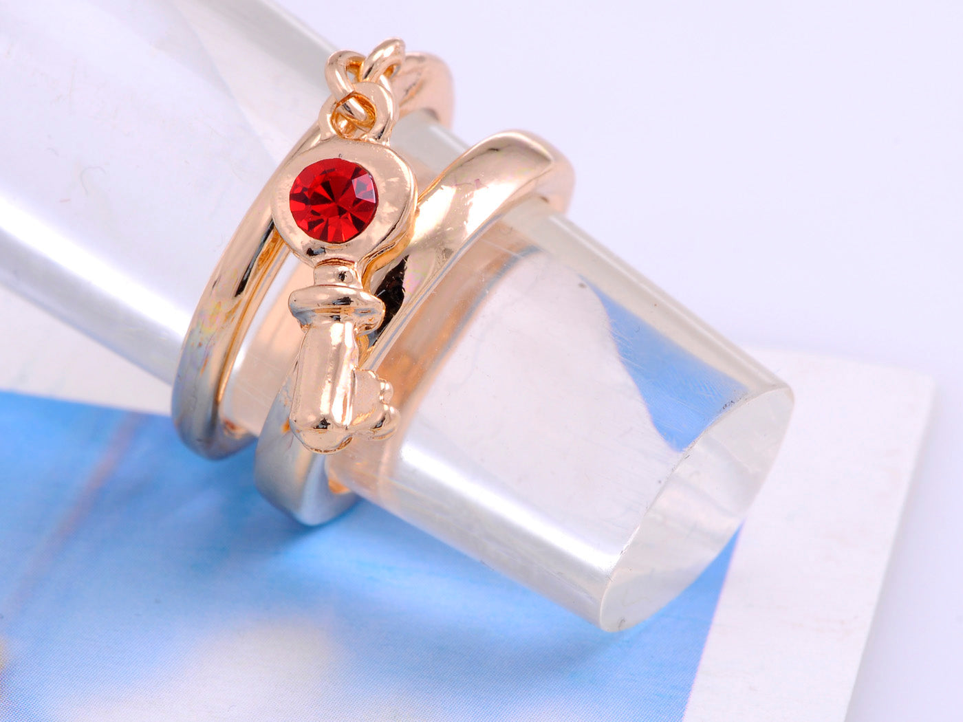 Soft Abstract Turquoise Blue Red Key Multiple Ring Set