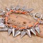 D Multiple Studded Statement Bracelet With Orange Leather Accent