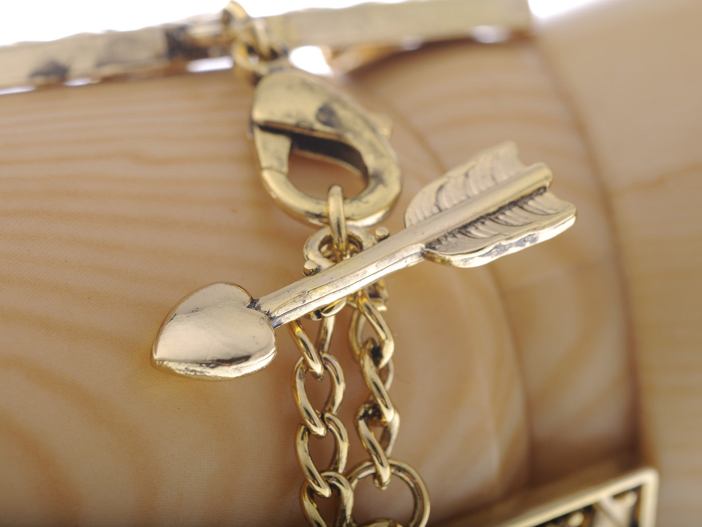Three Strip Chain Lovely Heart Link Wrap Bracelet