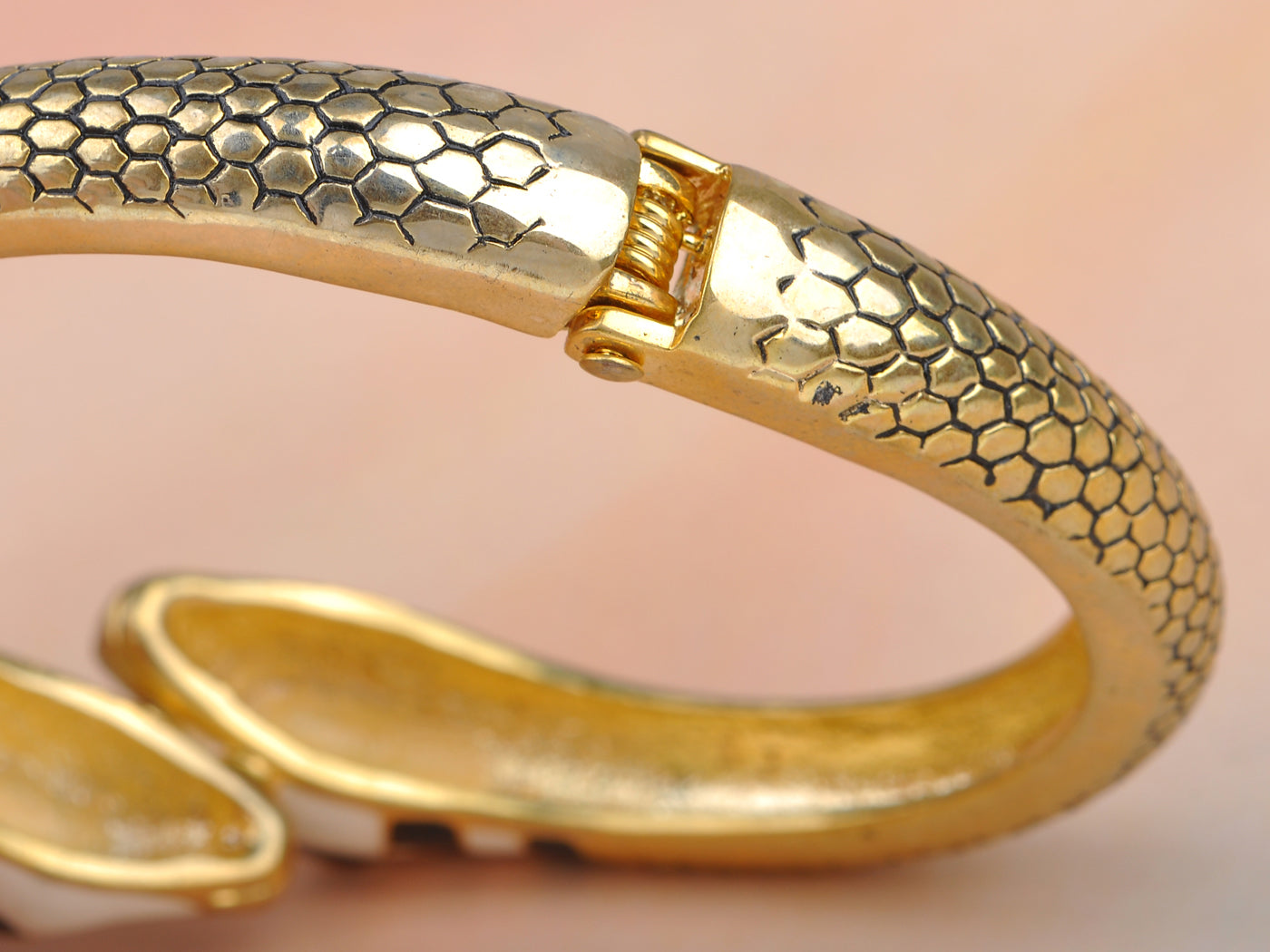 Gold D Black And White Enamel Twin Snake Etched Cuff Bangle Bracelet