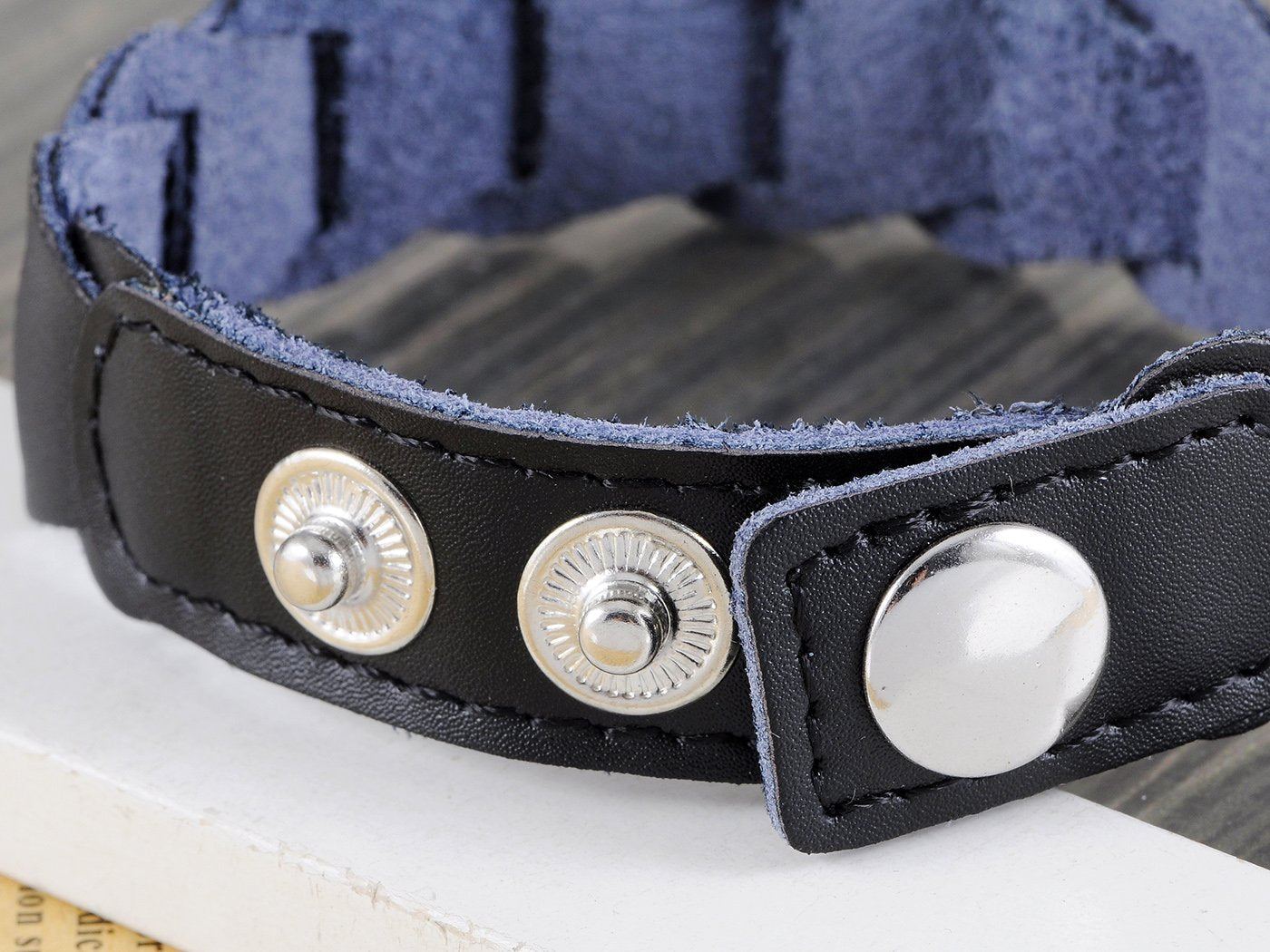 Black Leather Multi Strand Studded Beads Snap On Arm Cuff Bracelet - ALILANG.COM