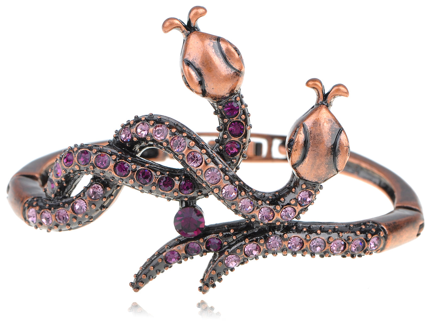 Copper Amethyst Twin Serpents Snake Bracelet Bangle