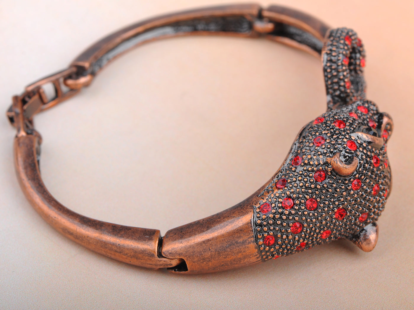 Copper Vintage Antique Red Jaguar Leopard Bangle Bracelet