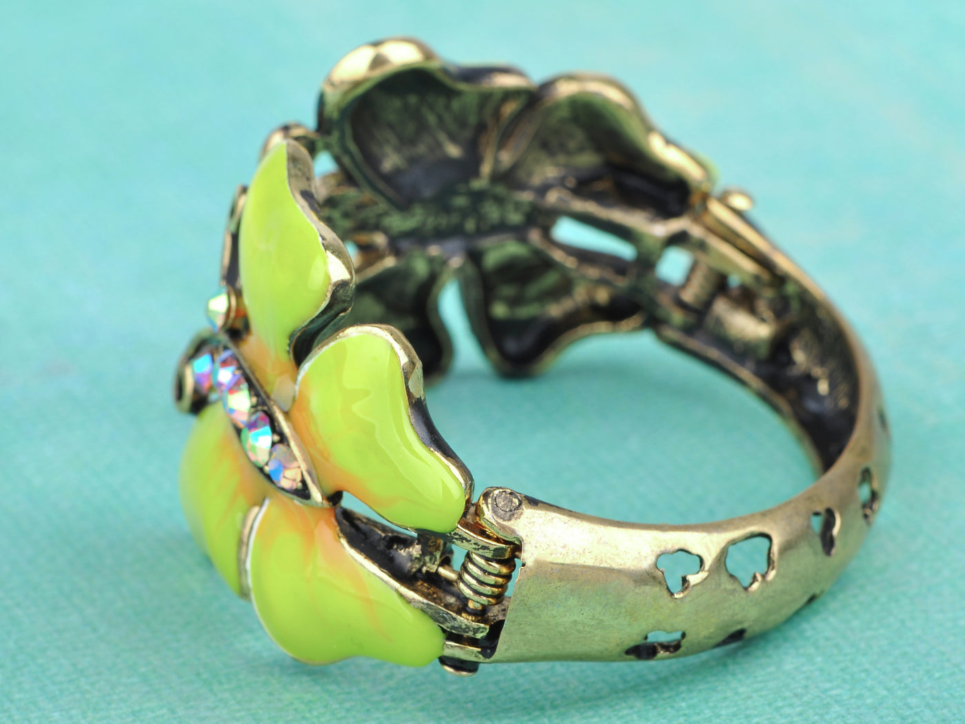 Antique Like Citrus Enamel Ab Twin Butterfly Bangle Bracelet