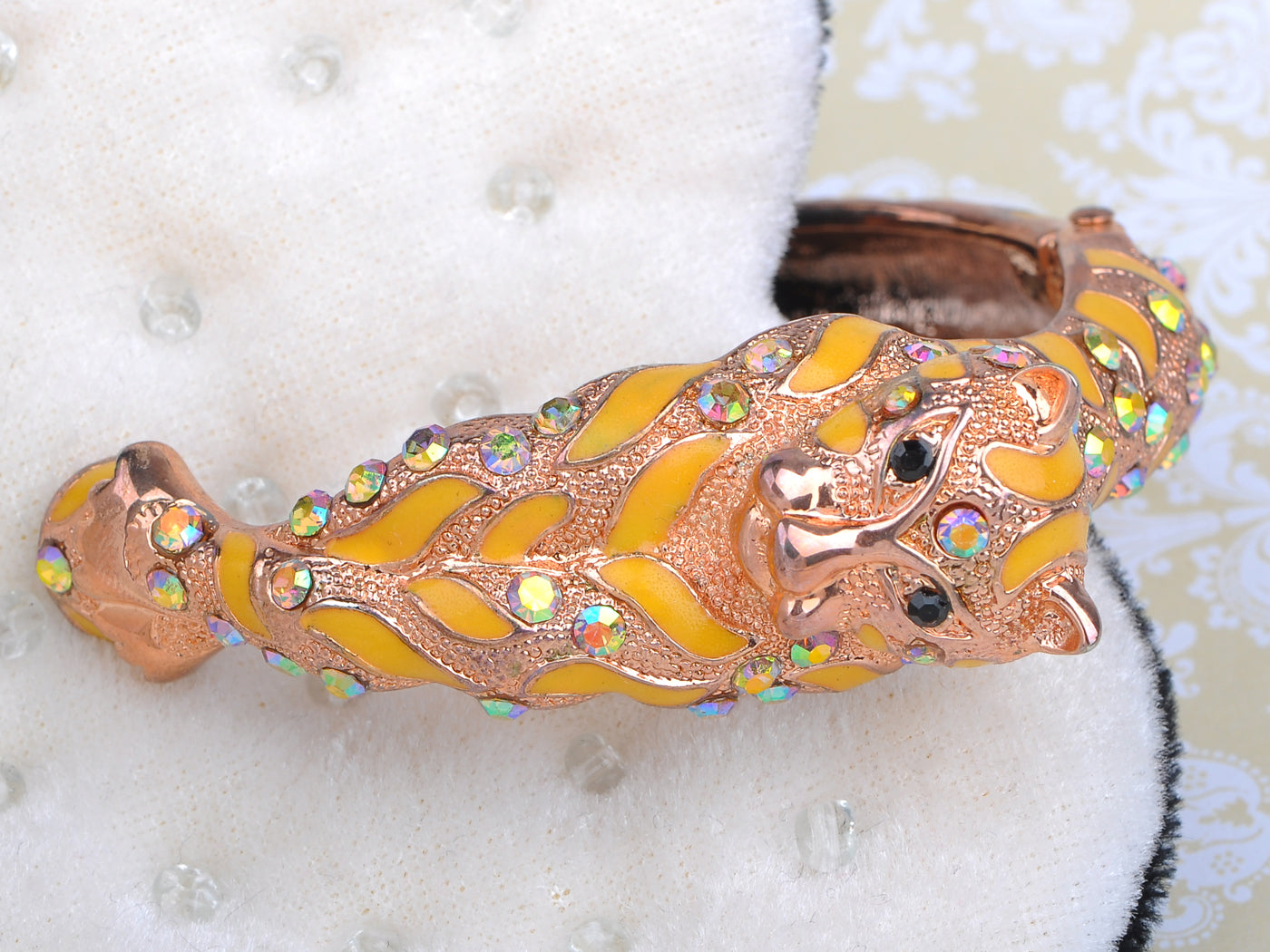 Antique Like Cream Enamel Black Ab Tiger Cuff Bangle Bracelet