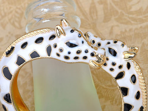 White And Black Enamel Twin Giraffe Cuff Bangle Bracelet