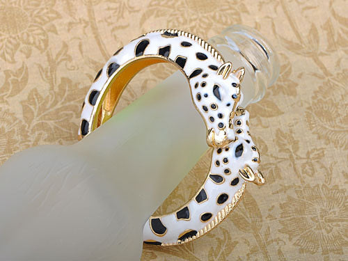 White And Black Enamel Twin Giraffe Cuff Bangle Bracelet