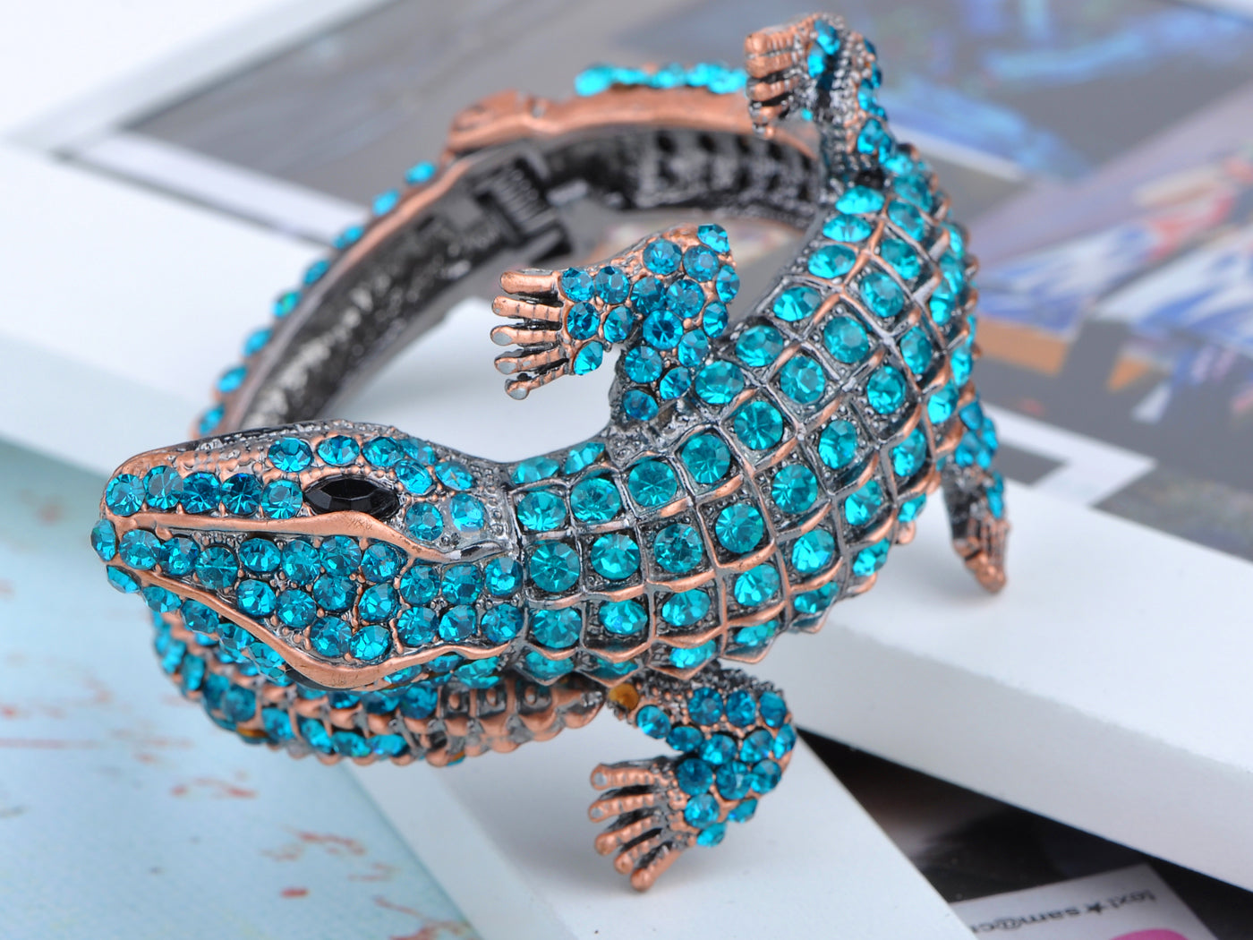 Copper Turquoise Blue Crocodile Alligator Bangle Bracelet