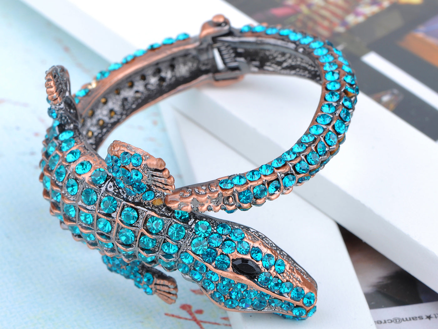 Copper Turquoise Blue Crocodile Alligator Bangle Bracelet