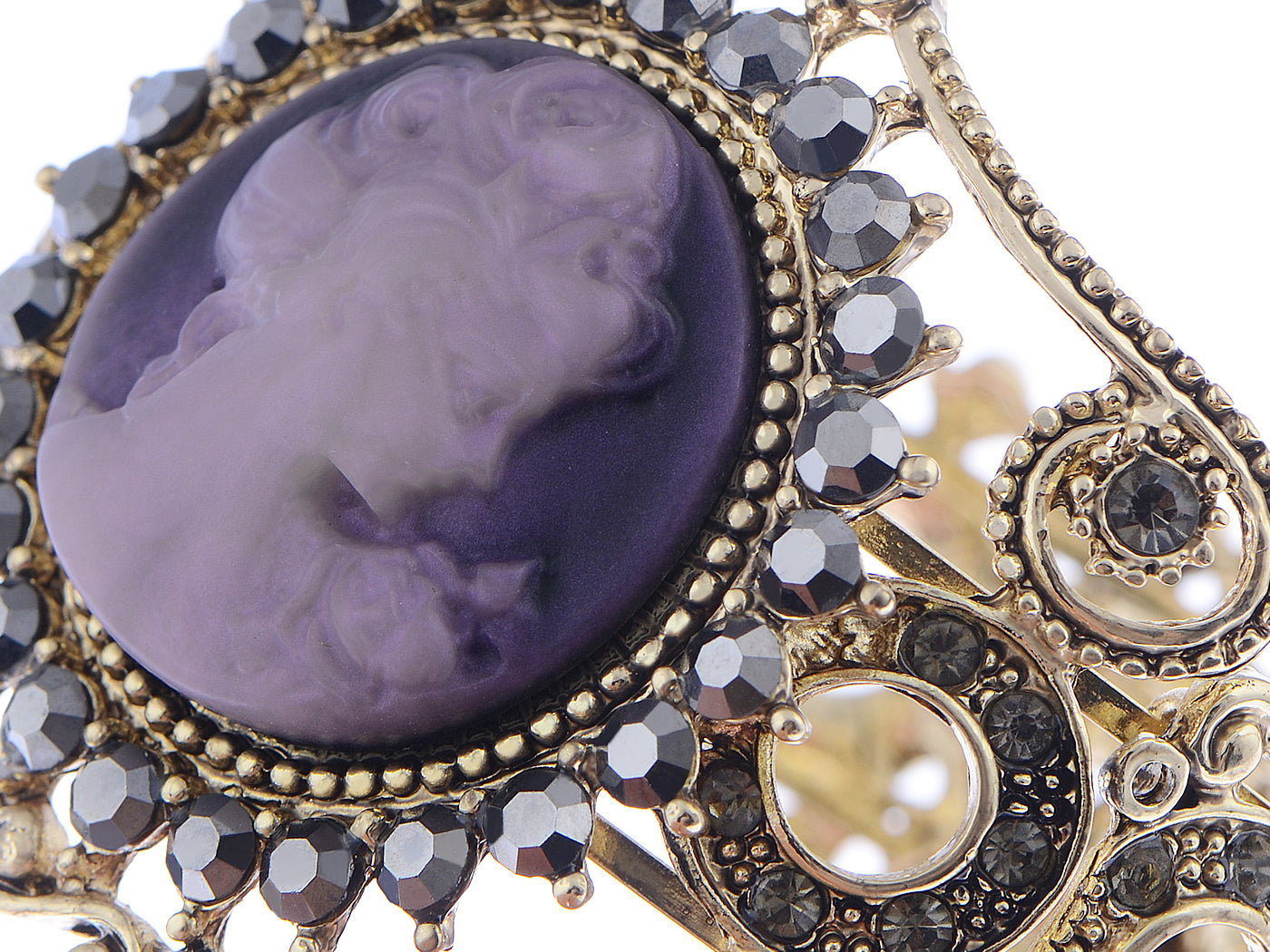 Vintage Purple Victorian Cameo Lady Queen Princess Cuff Bangle Bracelet