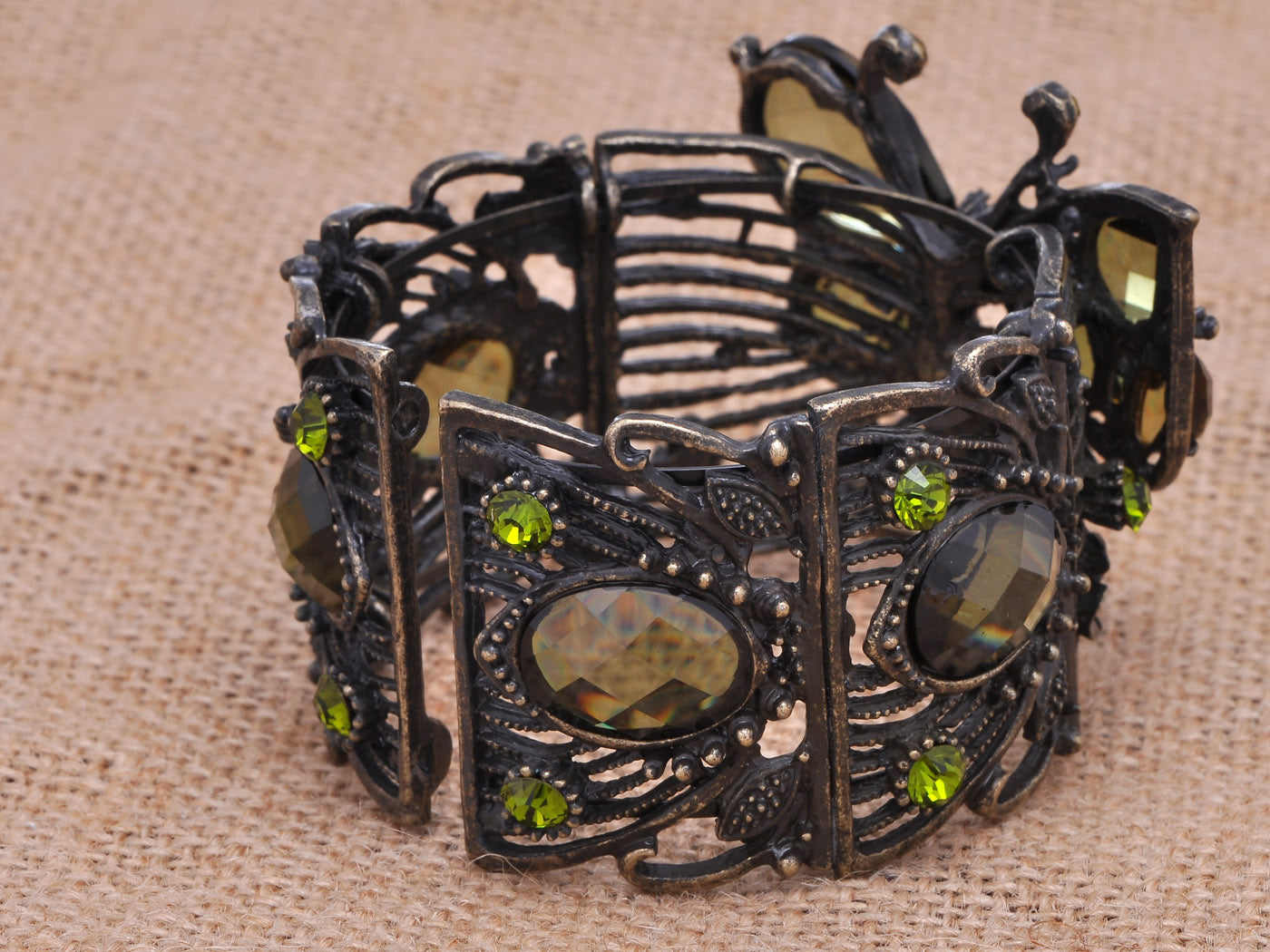 Glossy Deep Green Vintage Olivine Butterfly Bracelet