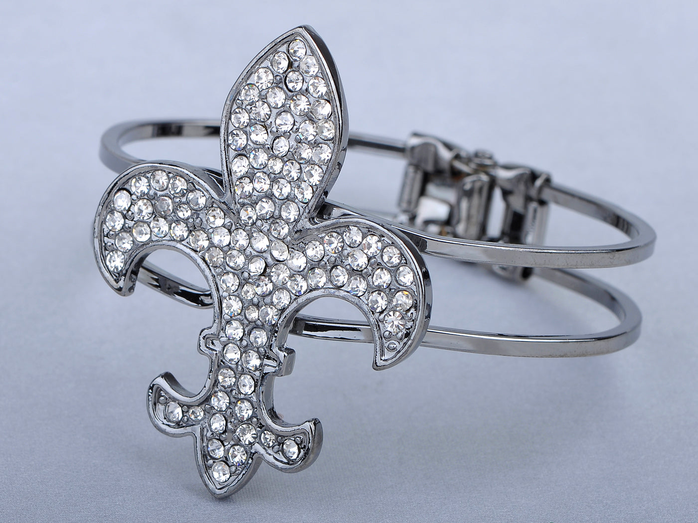 Studded Fleur De Lis Cuff On Bracelet Bangle