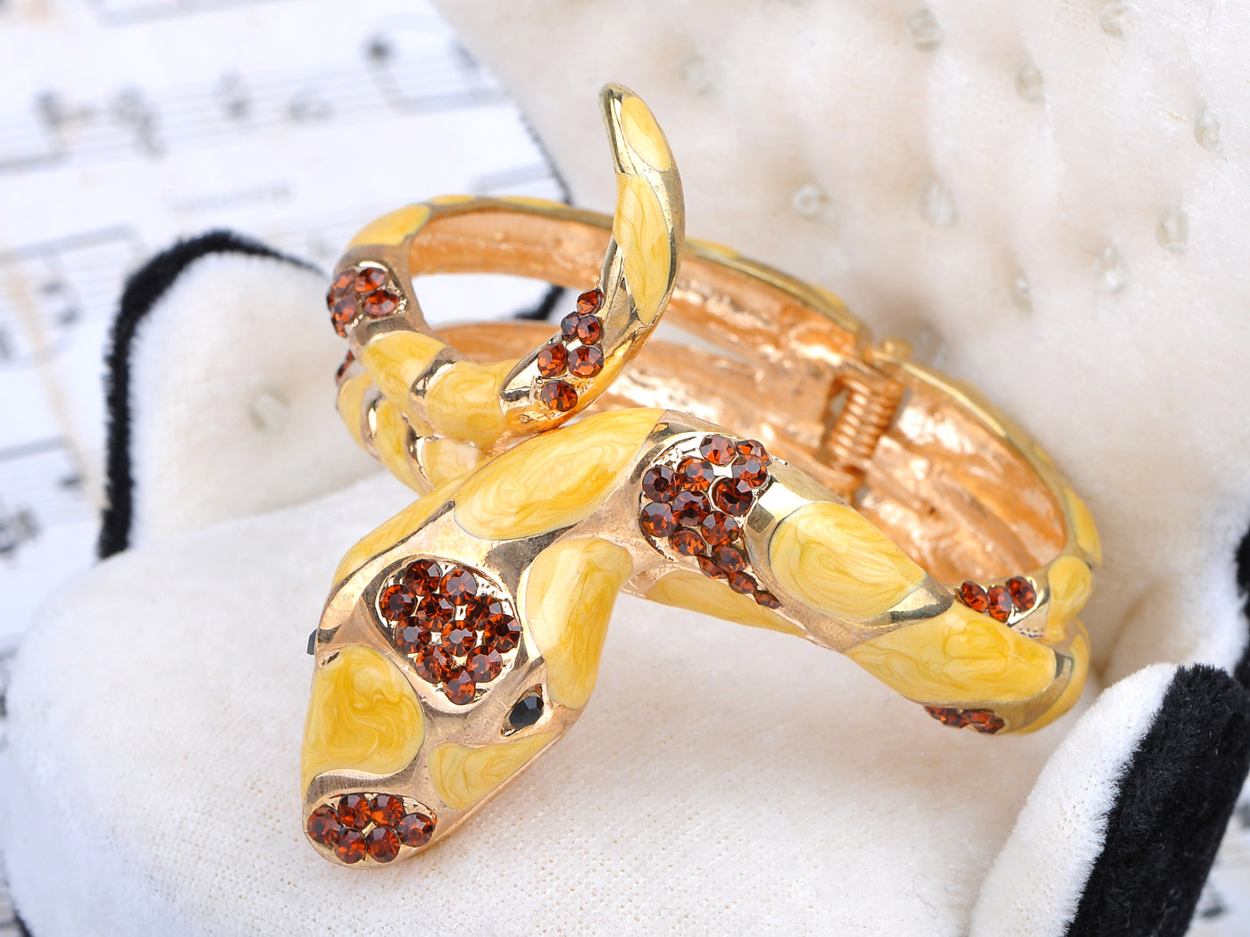 Yellow Smoked Abstract Spots Red Scales Topaz Coil Snake Bracelet