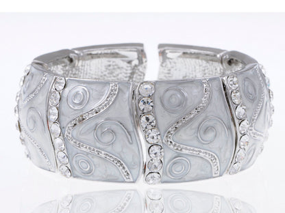 Soft Pearly Pearlescent White Enamel Paint Swirl Design Stretch Bracelet