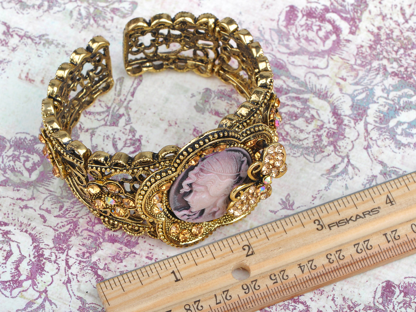 Antique Topaz Colored Vintage Cameo Lady Bangle Bracelet