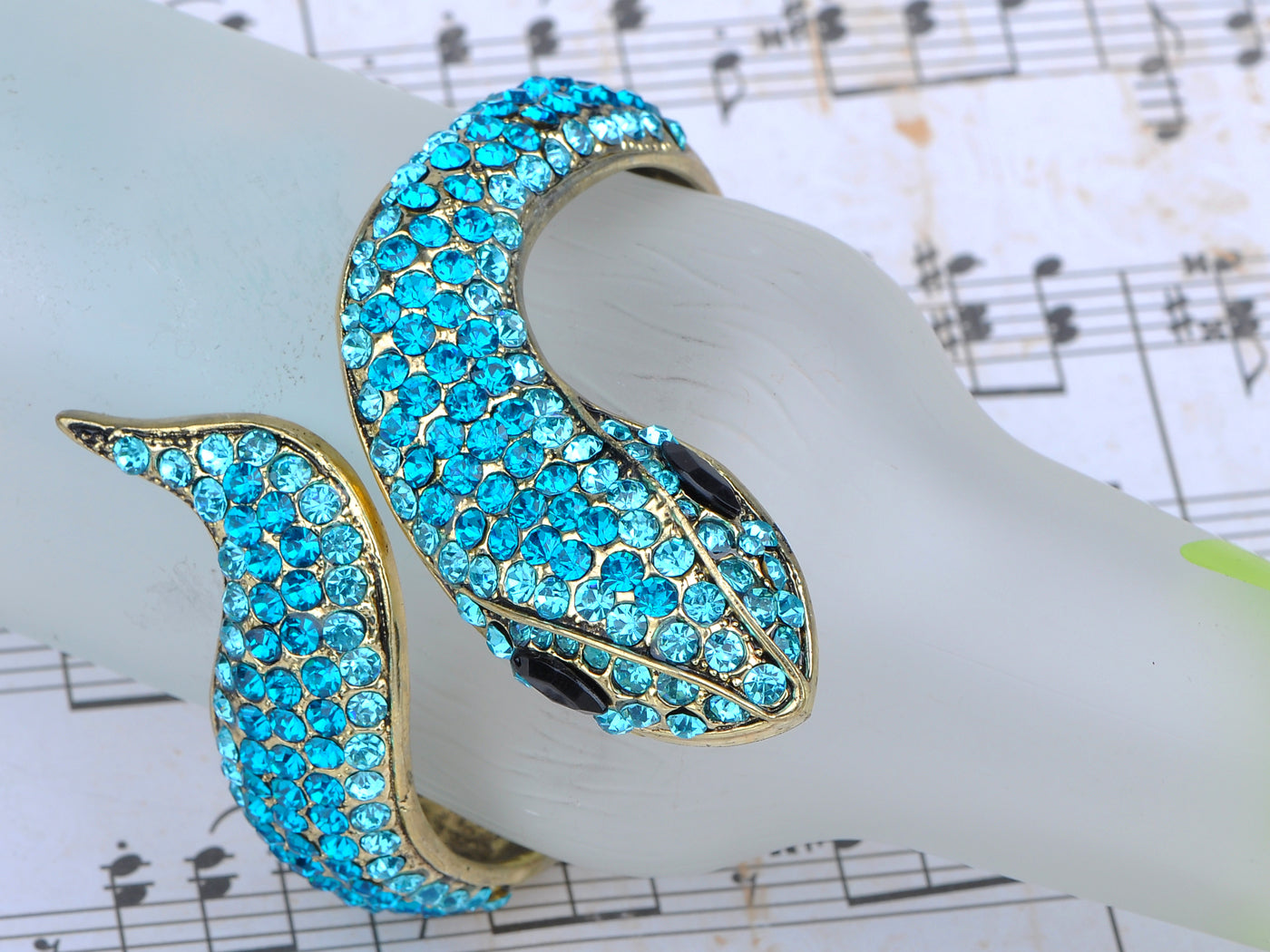 Fun Aquamarine Zircon Gems Snake Bracelet Bangle Cuff