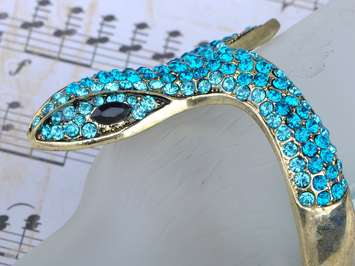 Fun Aquamarine Zircon Gems Snake Bracelet Bangle Cuff