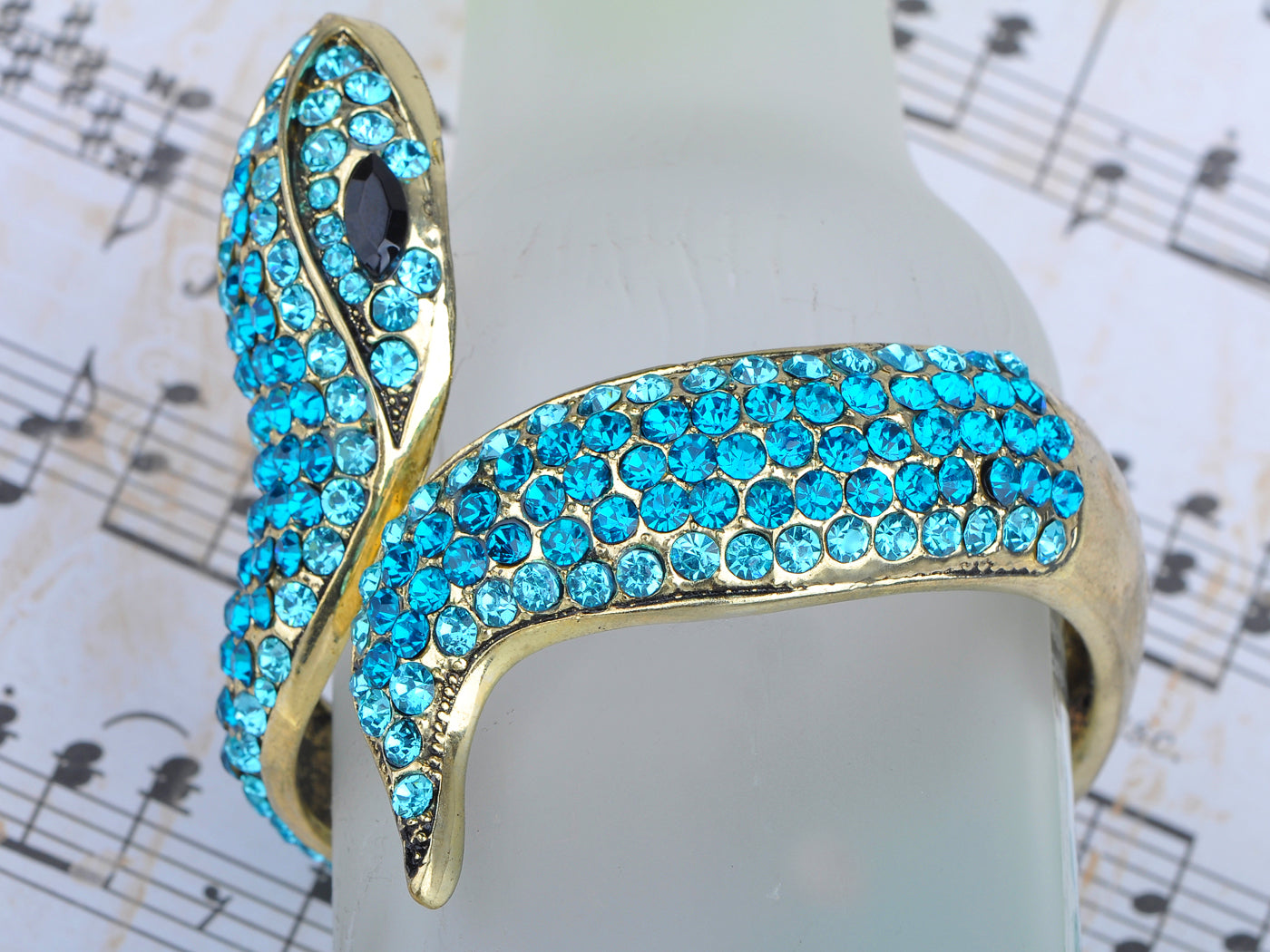 Fun Aquamarine Zircon Gems Snake Bracelet Bangle Cuff