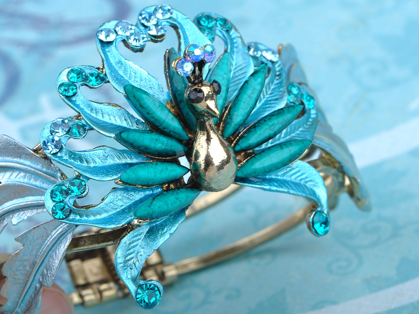 Turquoise Blue Enamel Paint Peacock Bracelet Bangle