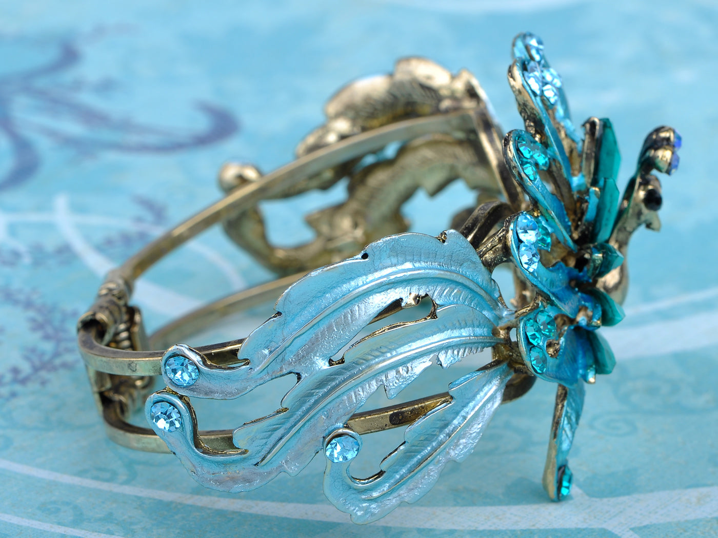 Turquoise Blue Enamel Paint Peacock Bracelet Bangle