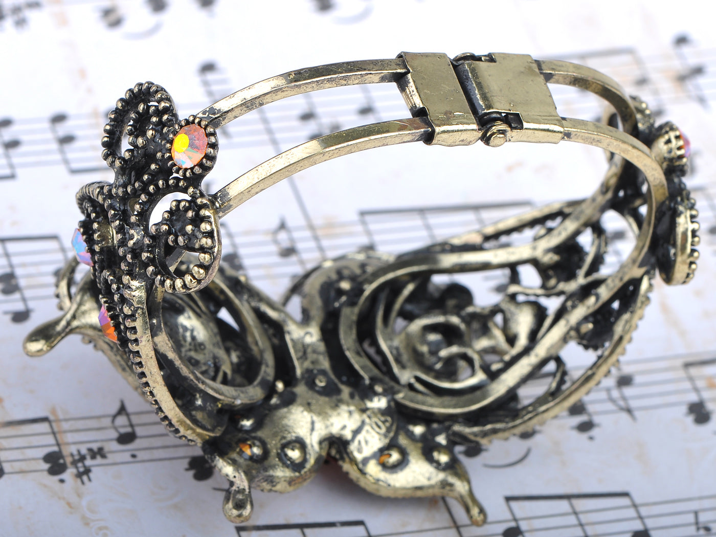 Antique Gold Topaz Colored Orange Heart Butterfly Bangle Bracelet