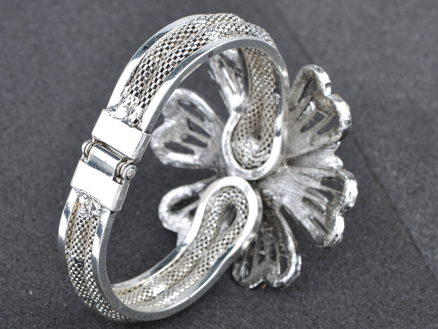Antique Bridal Flower Gem Cuff Bracelet Bangle