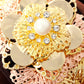 Flower Petal Burst Pearl Brown Band Bracelet