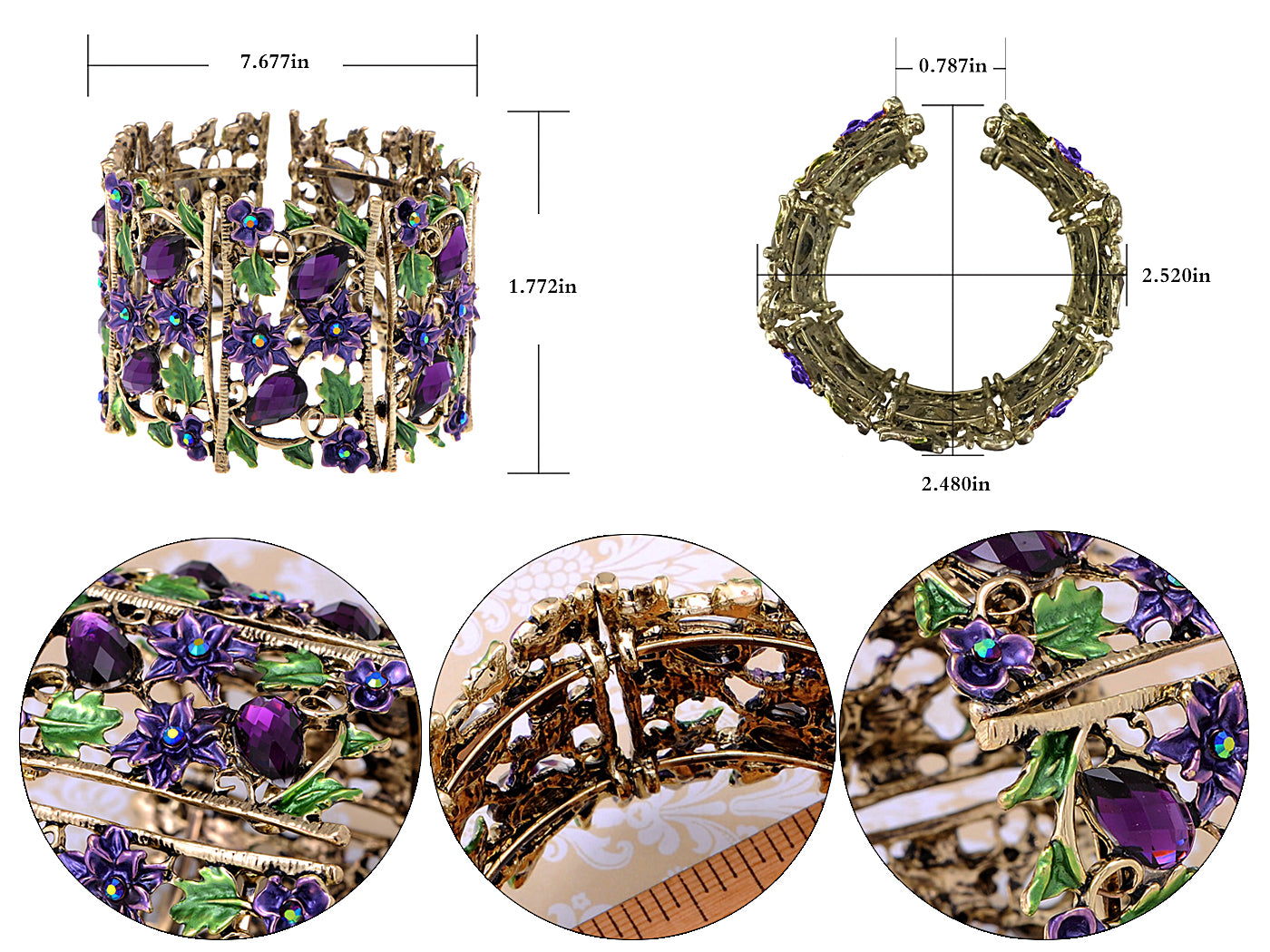 Antique Floral Pink Cherry Blossom Flower Berry Bracelet Bangle Cuff - ALILANG.COM