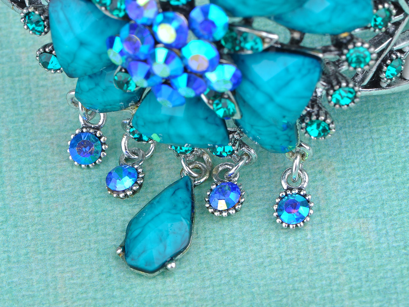 Blue Pentagon Shape Turquoise Flower Bangle Bracelet Cuff