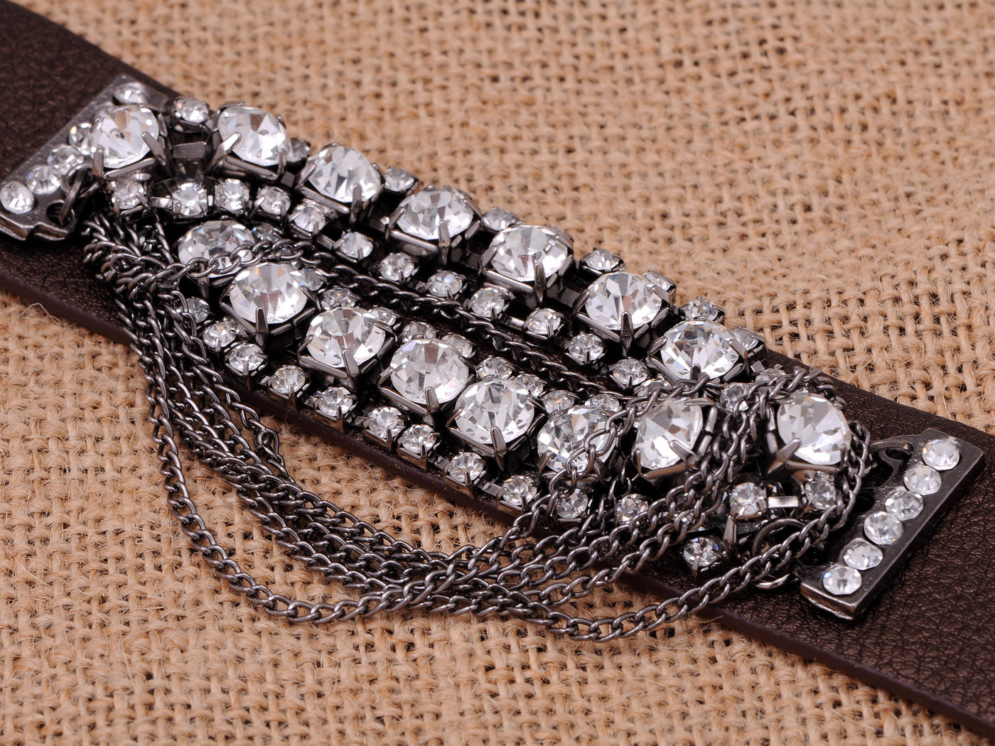 Rocker Leather Studded Chain Button Snap Wrap Cuff Bracelet