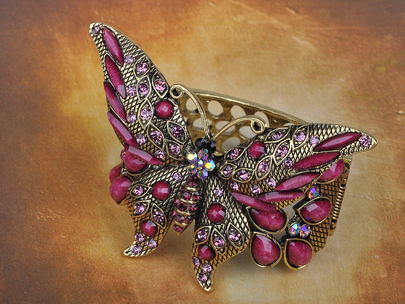 Fuchsia Pink Ss Vintage Butterfly Bangle Bracelet