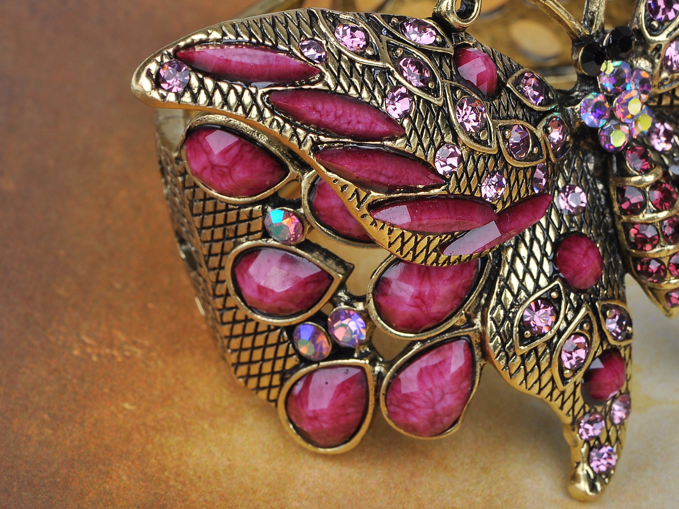 Fuchsia Pink Ss Vintage Butterfly Bangle Bracelet