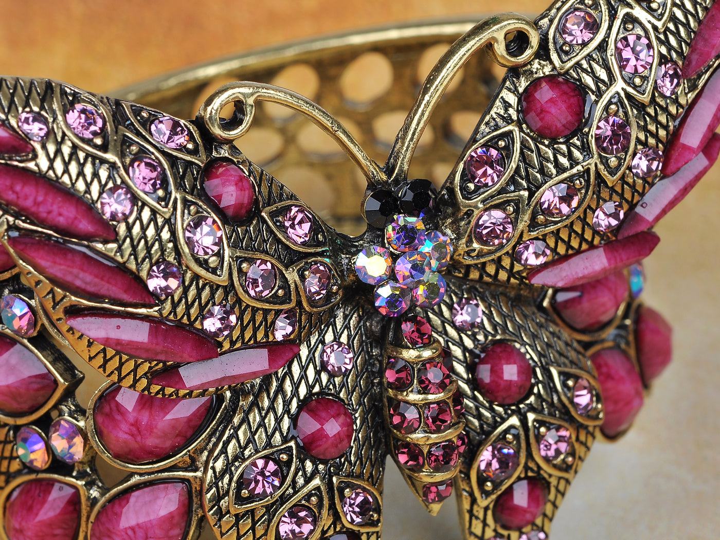 Fuchsia Pink Ss Vintage Butterfly Bangle Bracelet