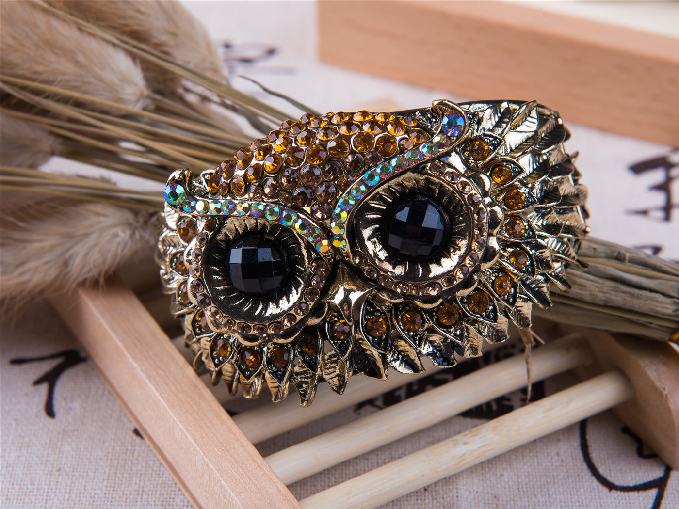 Antique Owl Bird Cuff Bangle Bracelet