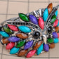 Old Owl Bird Face Colorful Bead Bracelet Bangle