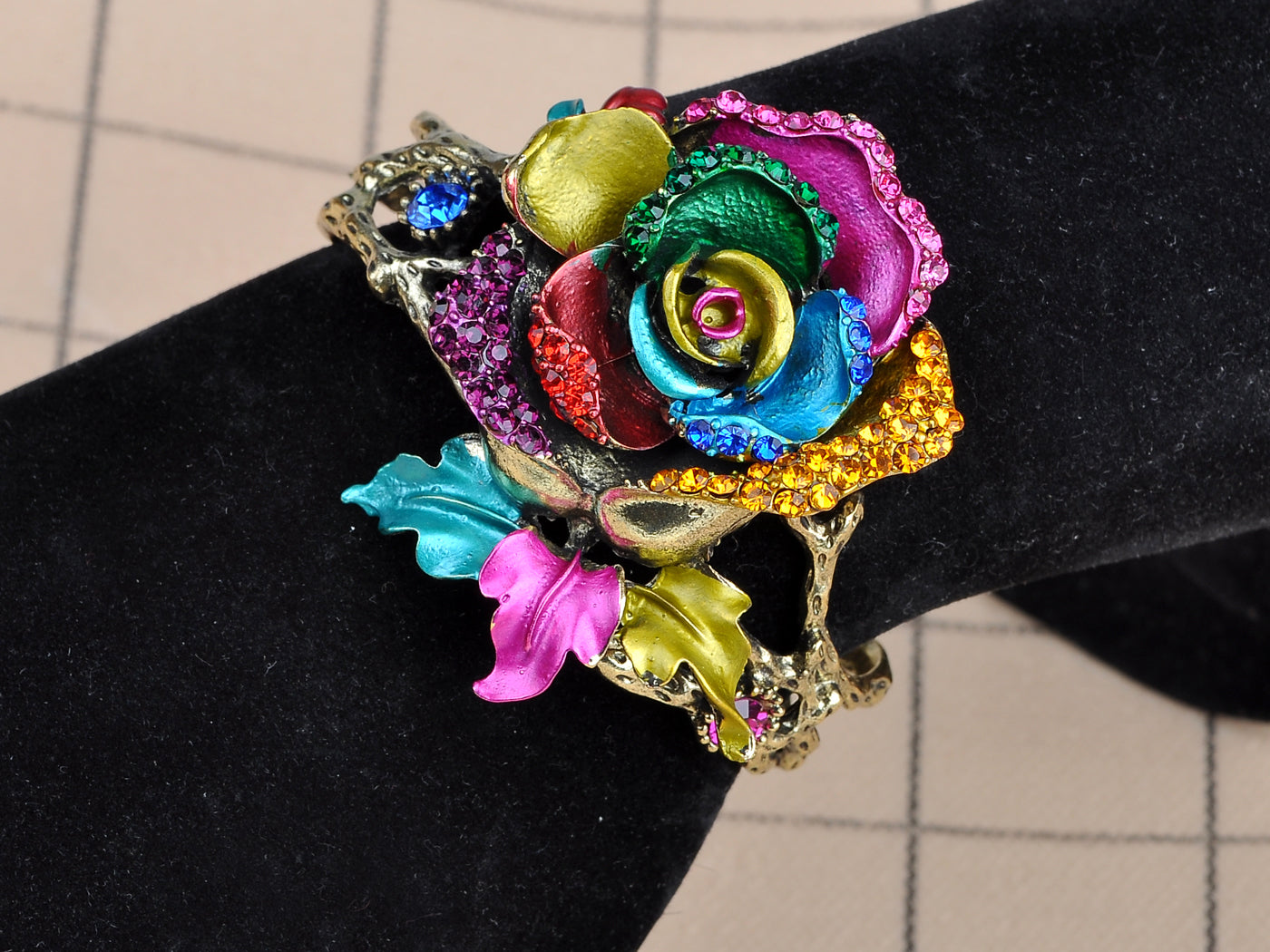 Colorful Abstract Enamel Paint Rose Flower Bracelet Bangle