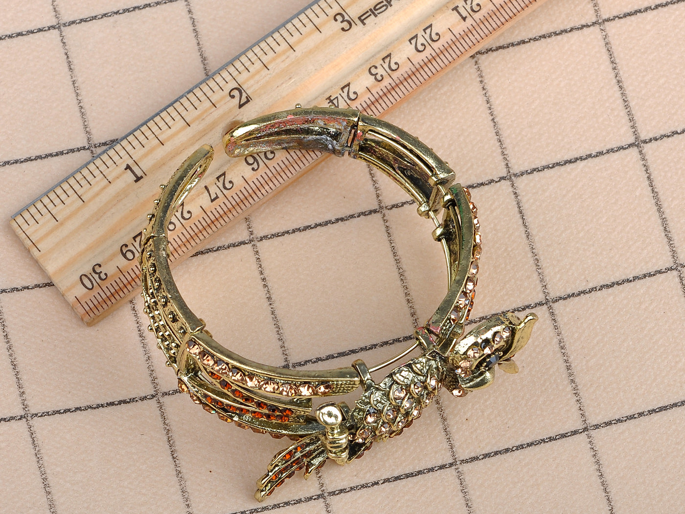 Antique Gold Topaz Colored Owl Bird Bangle Cuff Bracelet