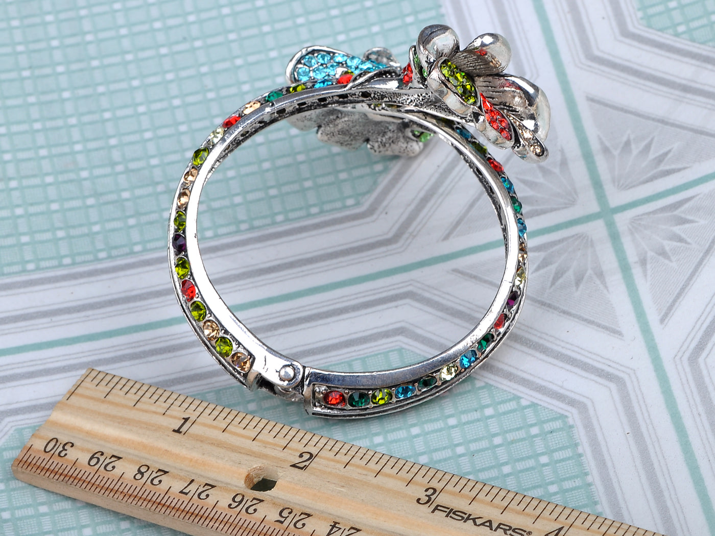 Vintage Silver Colorful Spring Floral Flower Bracelet Bangle Cuff
