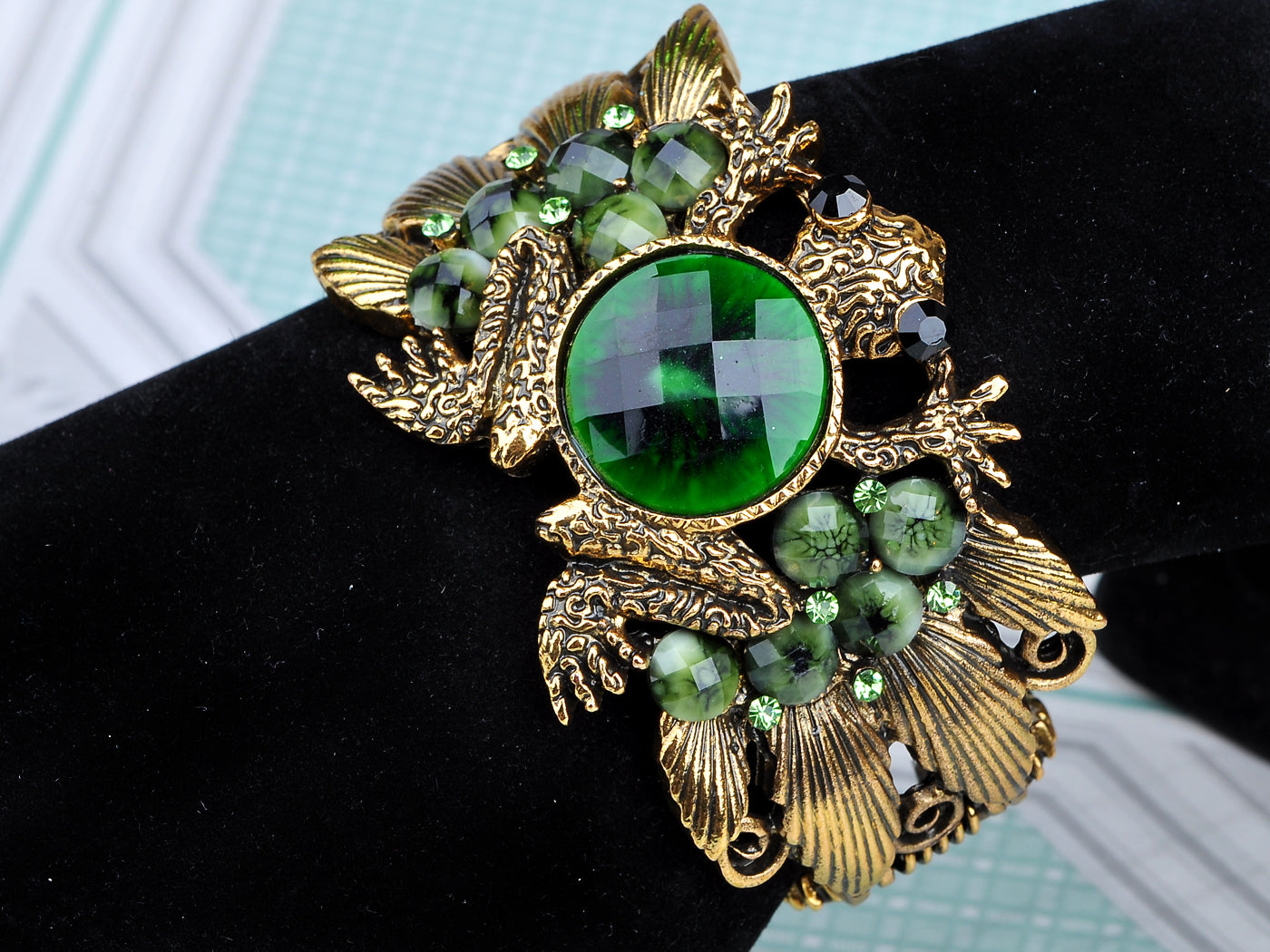 Emerald Green Frog Toad Bracelet Bangle Cuff