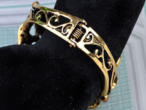 Peach Topaz Colored Jeweled Leaf Cuff Wrap Bracelet