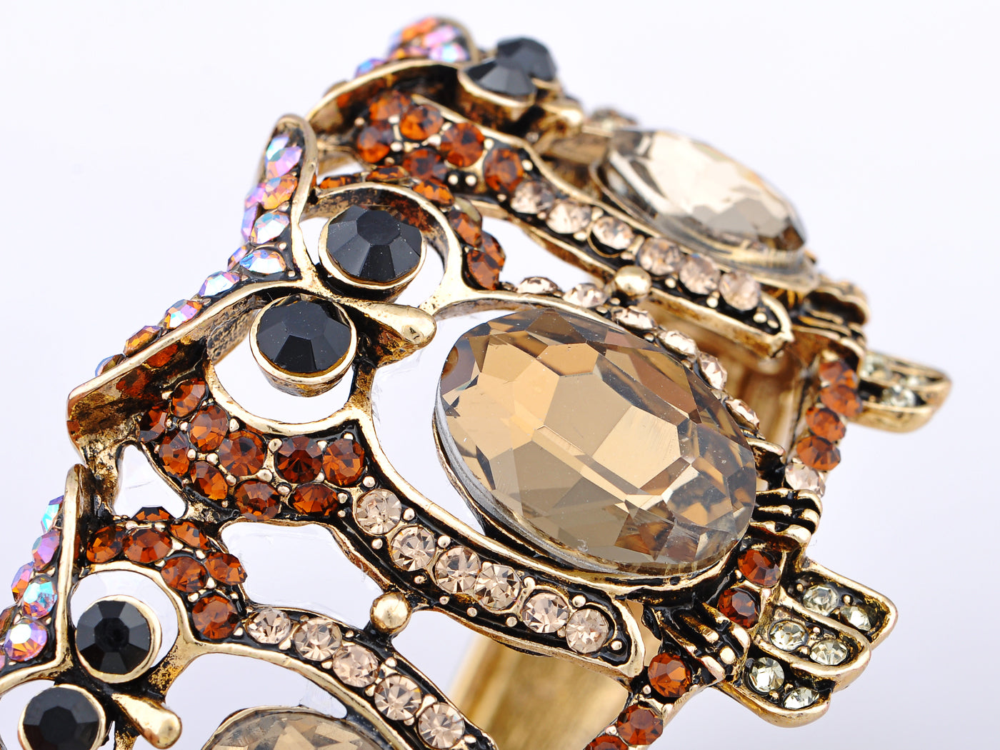 Sensational 3 Bird Owls With Gems Cuff Bracelet