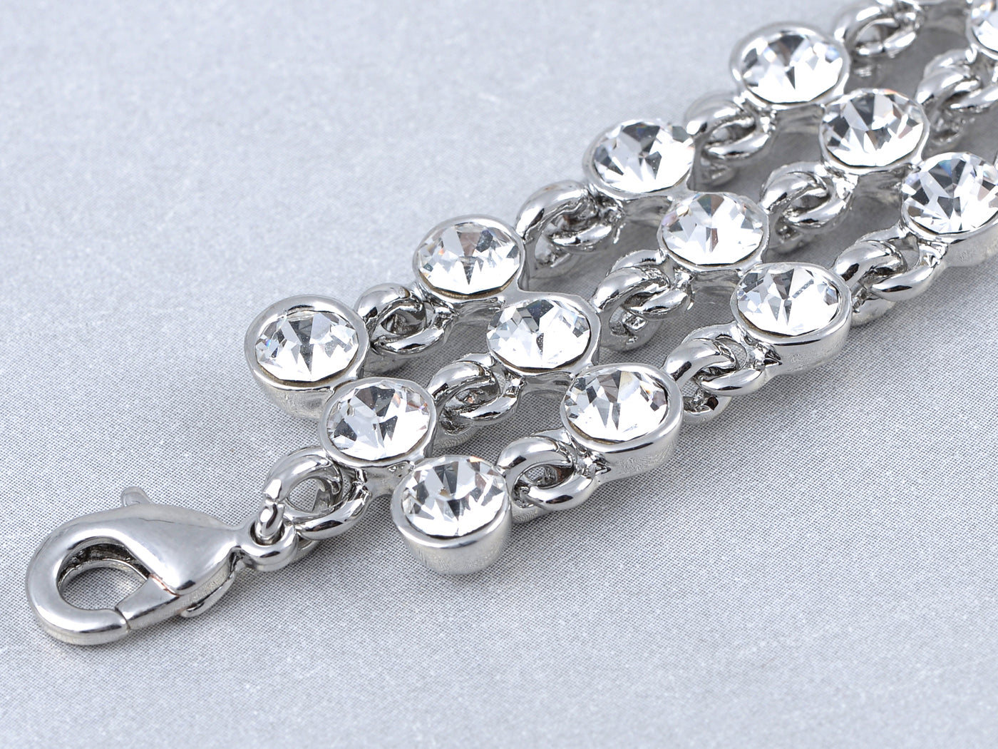 Silver Three Tier Bridal Wedding Prom Chain Link Bracelet