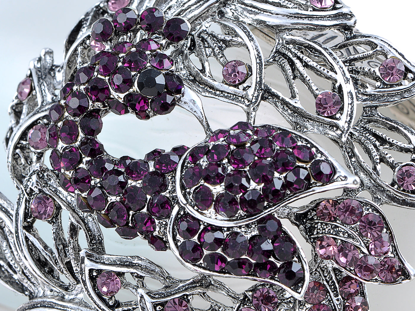 Silver Amethyst Colored Peacock Bird Bracelet