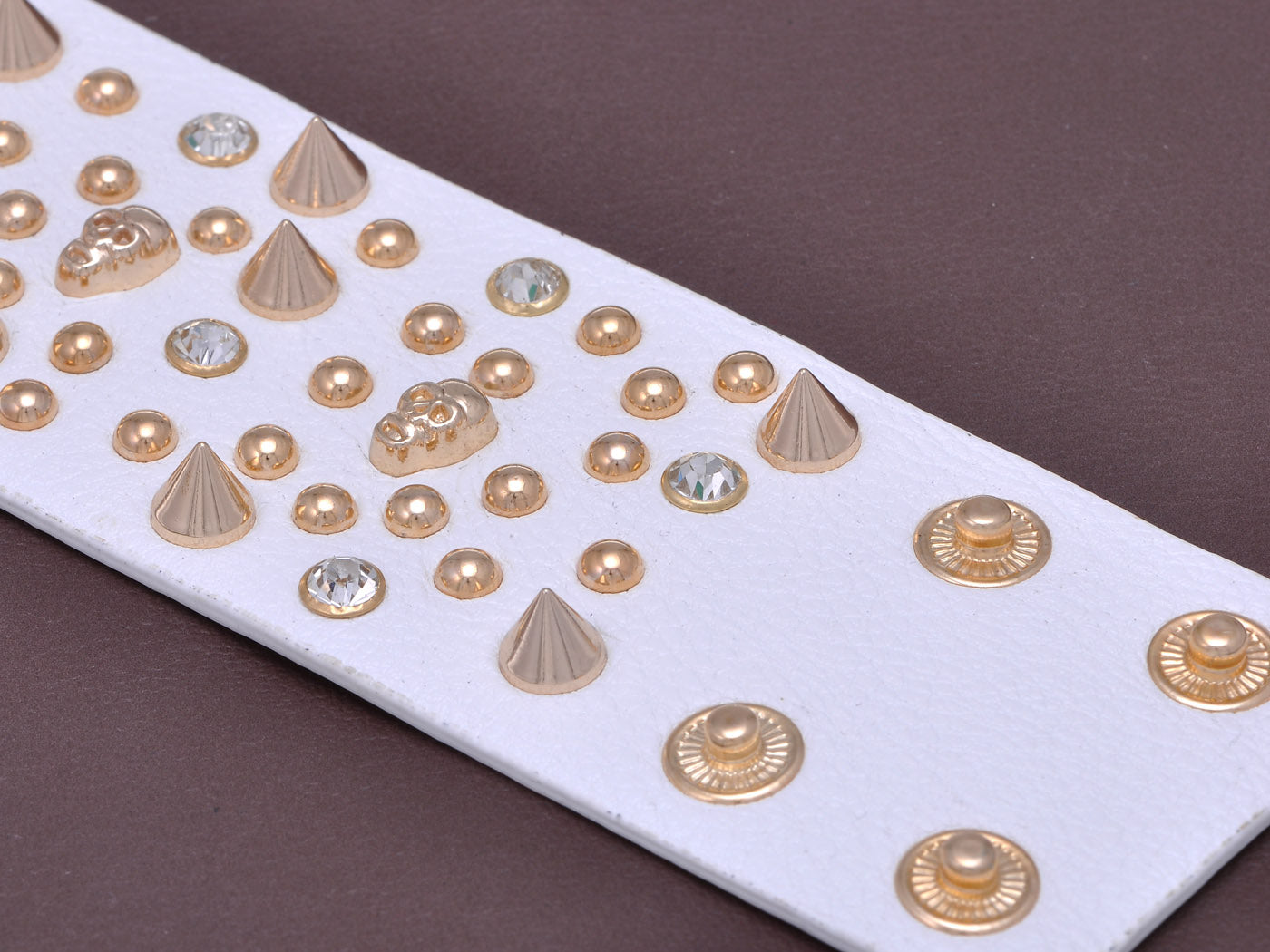 White Leather Punk Rock Skeleton Spiky Studded Cuff Bracelet