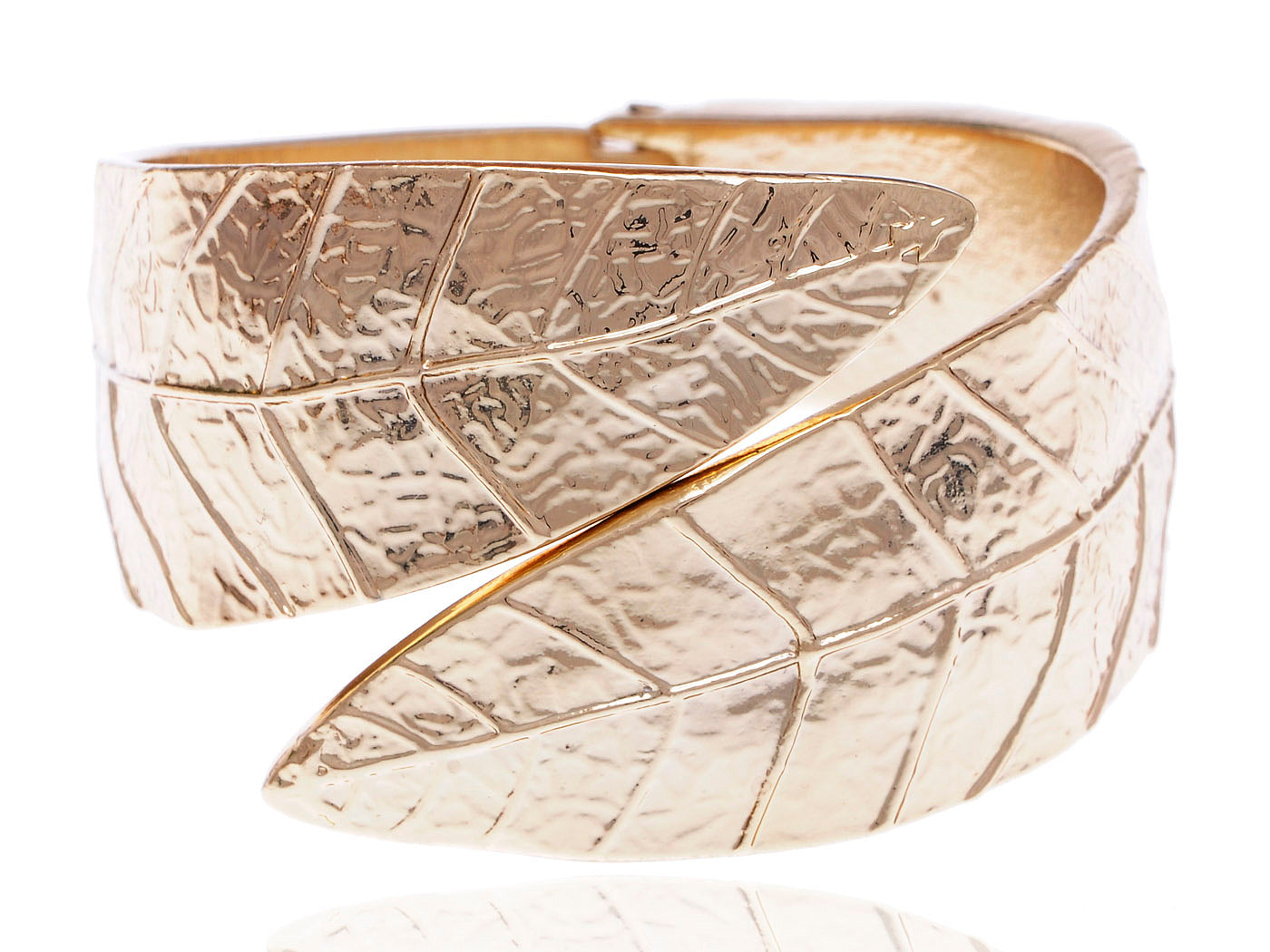 Double Leaf Intricate Veins Etched Bangle Bracelet