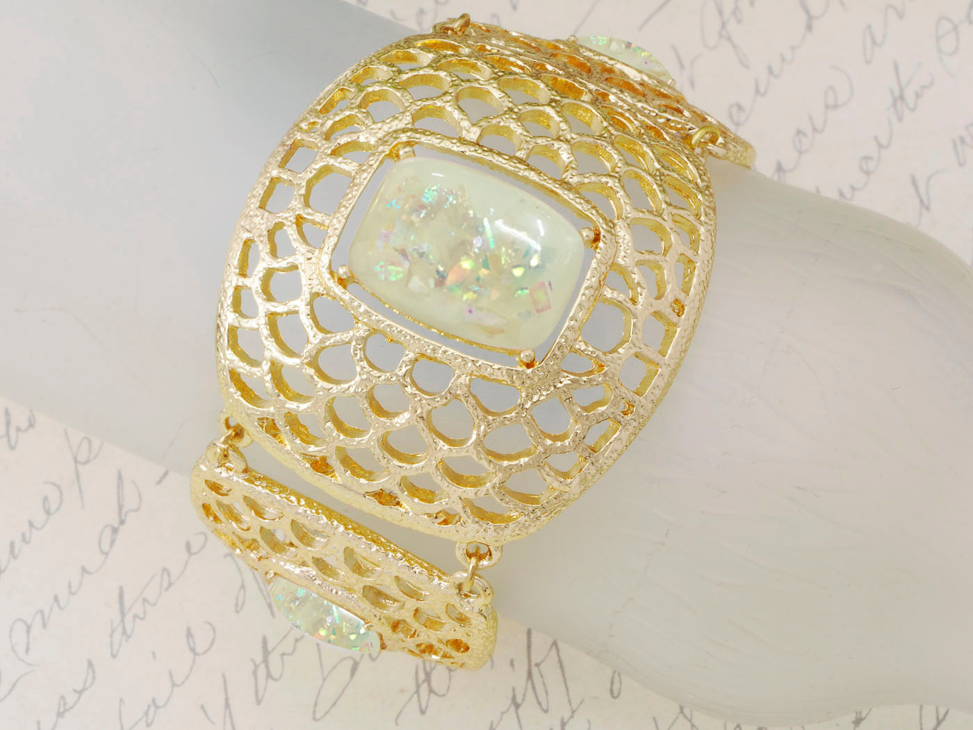 Contemporary White Honey Comb Design Bracelet