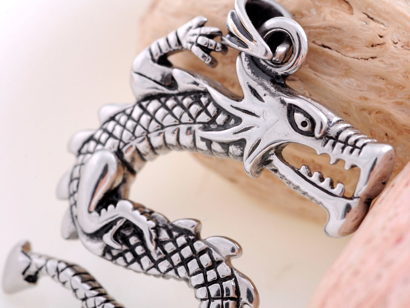 Stainless Steel Open Mouth Dragon Necklace Pendant