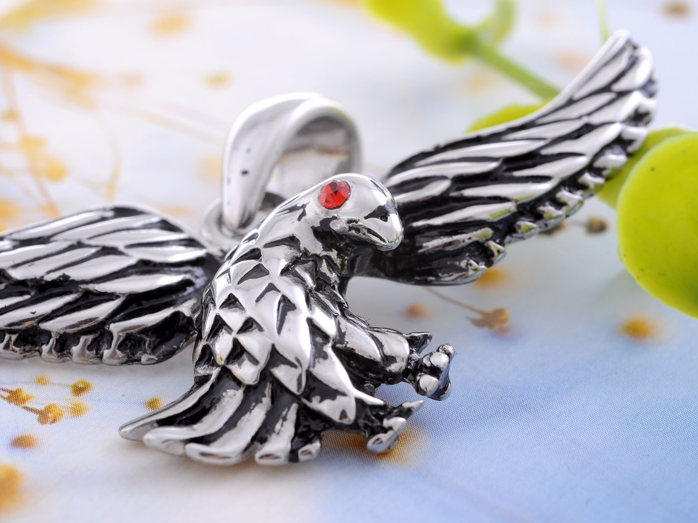 Stainless Steel Flying Eagle Red Eye Necklace Pendant