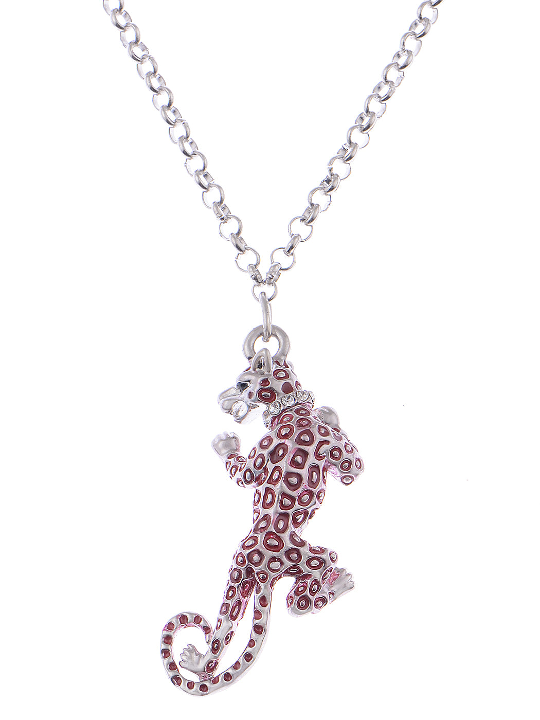 Red Spot Long Leopard Panther Animal Pendant Necklace